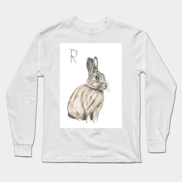 R for Rabbit alphabet illustration Long Sleeve T-Shirt by DamiansART